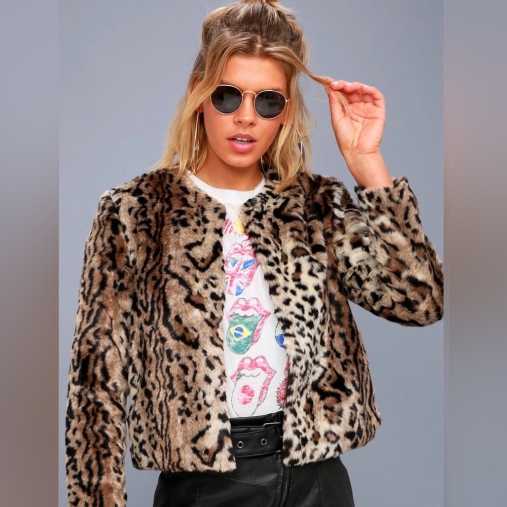 BB DAKOTA - STEVE MADDEN Leopard Print Vegan Fur Jacket - Small
